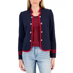 Tommy Hilfiger Military Jacket Navy Red Trim Gold Button Women's M